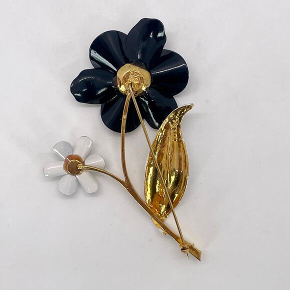 Vintage Giant Avon Black and White Polka-Dot Signed Flower Brooch Pin 70s 80s - Picture 4 of 6